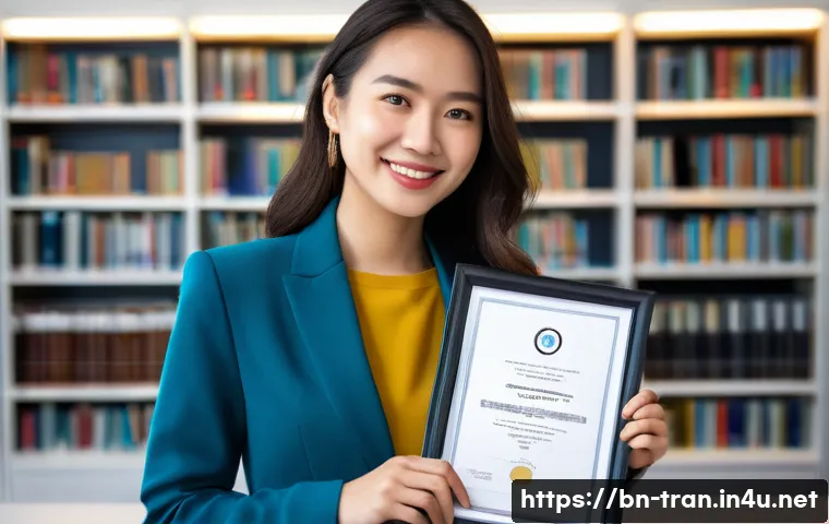 통역사 자격증 취득 후 진로 - **Prompt 1: Translator's Achievement**
    "A vibrant, professional photograph of a confident young ...