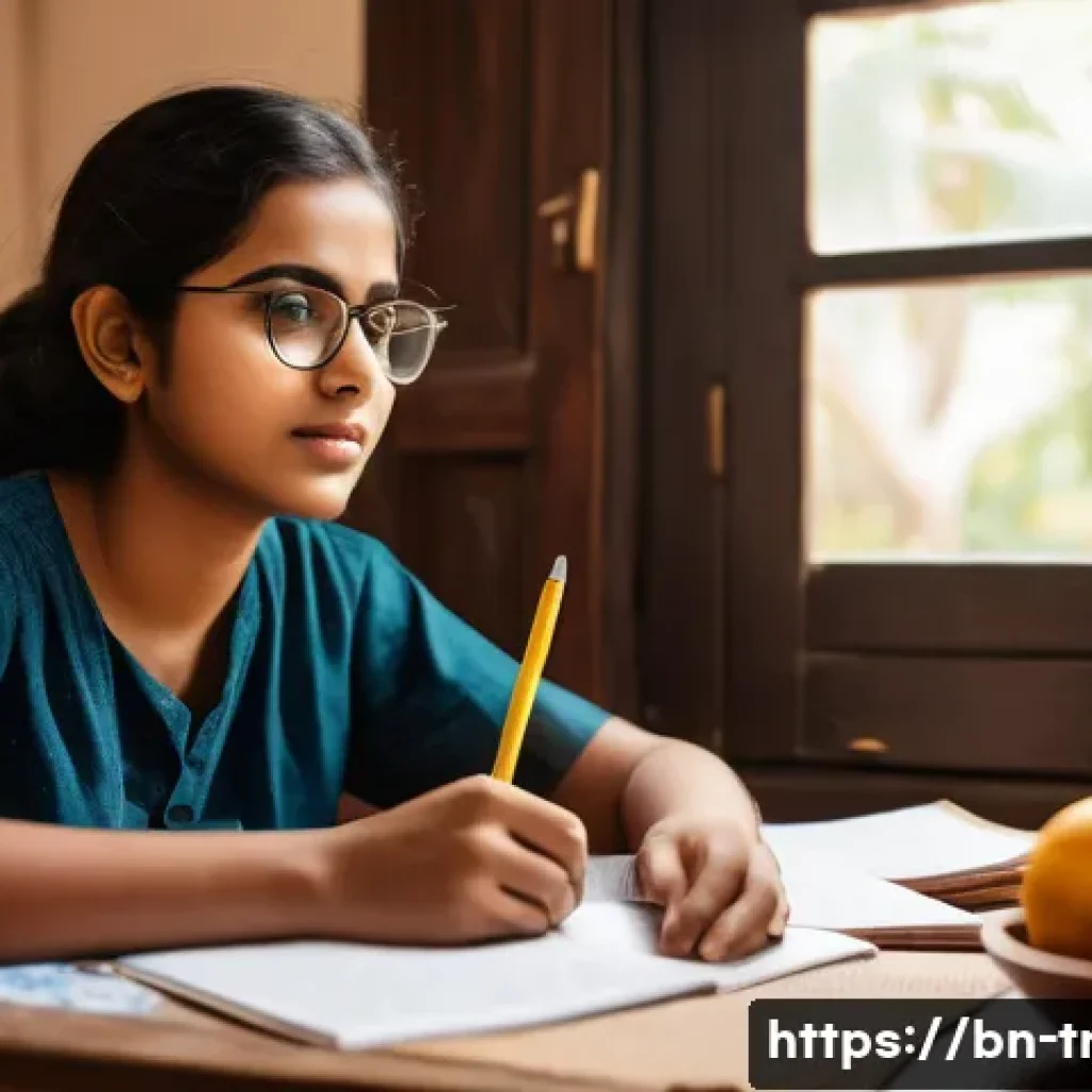 통역사 시험장 스트레스 극복법 - A young Bengali student sitting at a wooden study desk in a cozy room decorated with Bengali cultura...