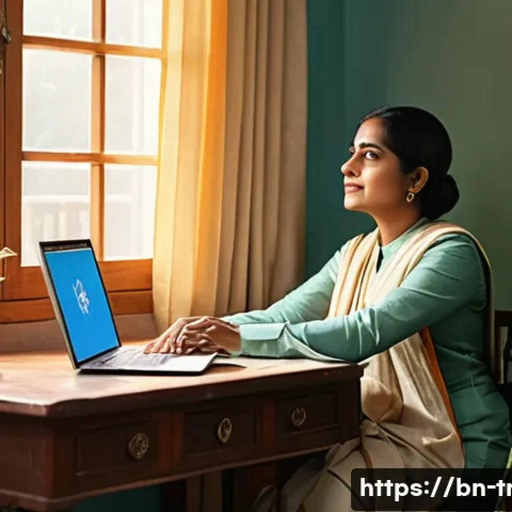 통역사 워라밸 유지 팁 - A serene and organized home office setup for a Bengali translator, featuring a clean wooden desk wit...