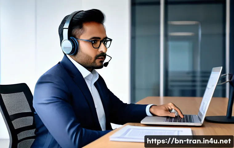 통역사로서의 첫 근무 경험 공유 - A professional Bengali interpreter sitting at a modern conference table wearing smart business attir...