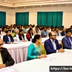 Home 22 통역사 네트워킹 이벤트 - A vibrant professional networking event for Bengali translators and interpreters, set in a modern co...