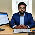 Home 20 통역사 취업 지원서 작성법 - A professional Bengali translator seated at a modern desk, surrounded by open dictionaries and dual ...